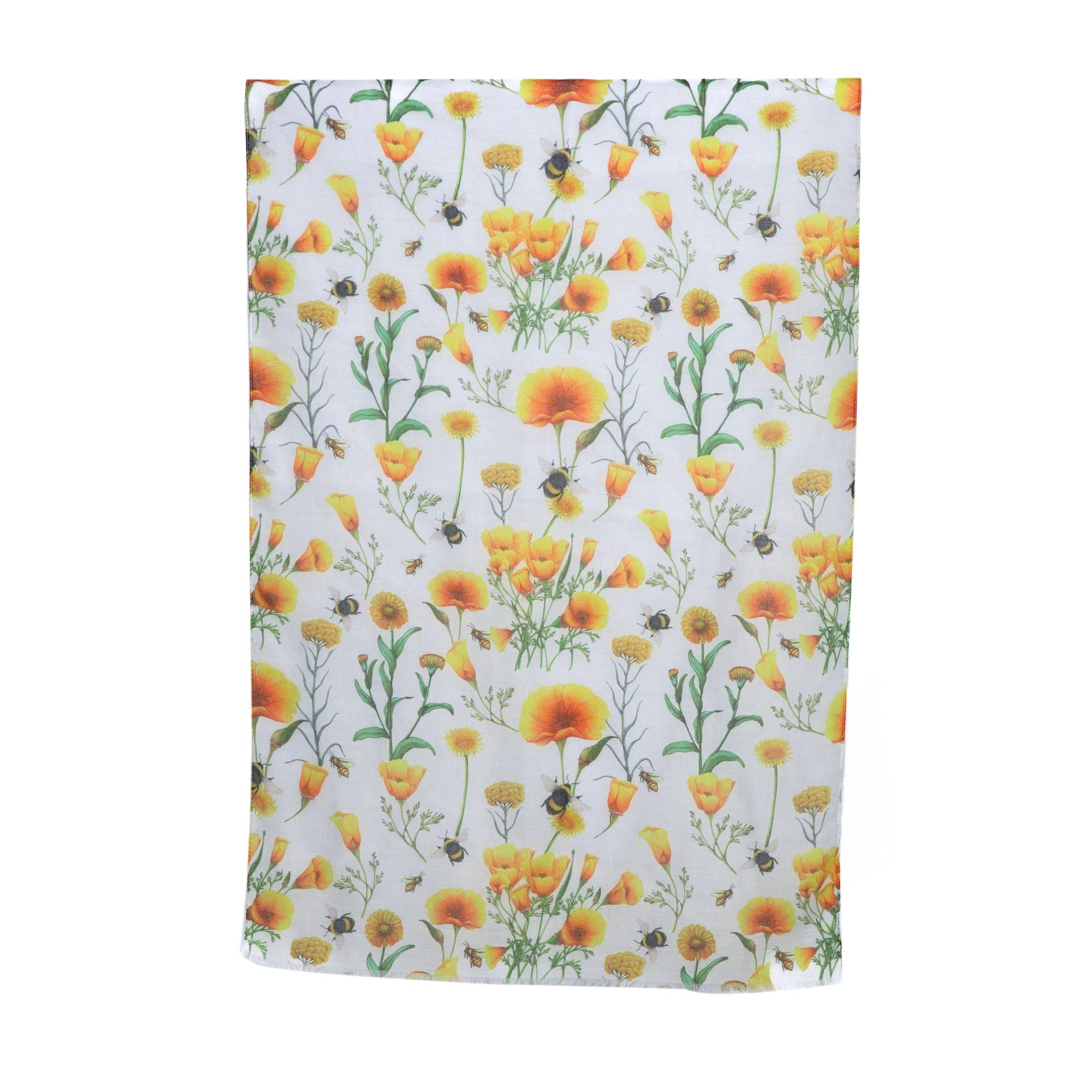 White Bees and Wildflowers Scarf