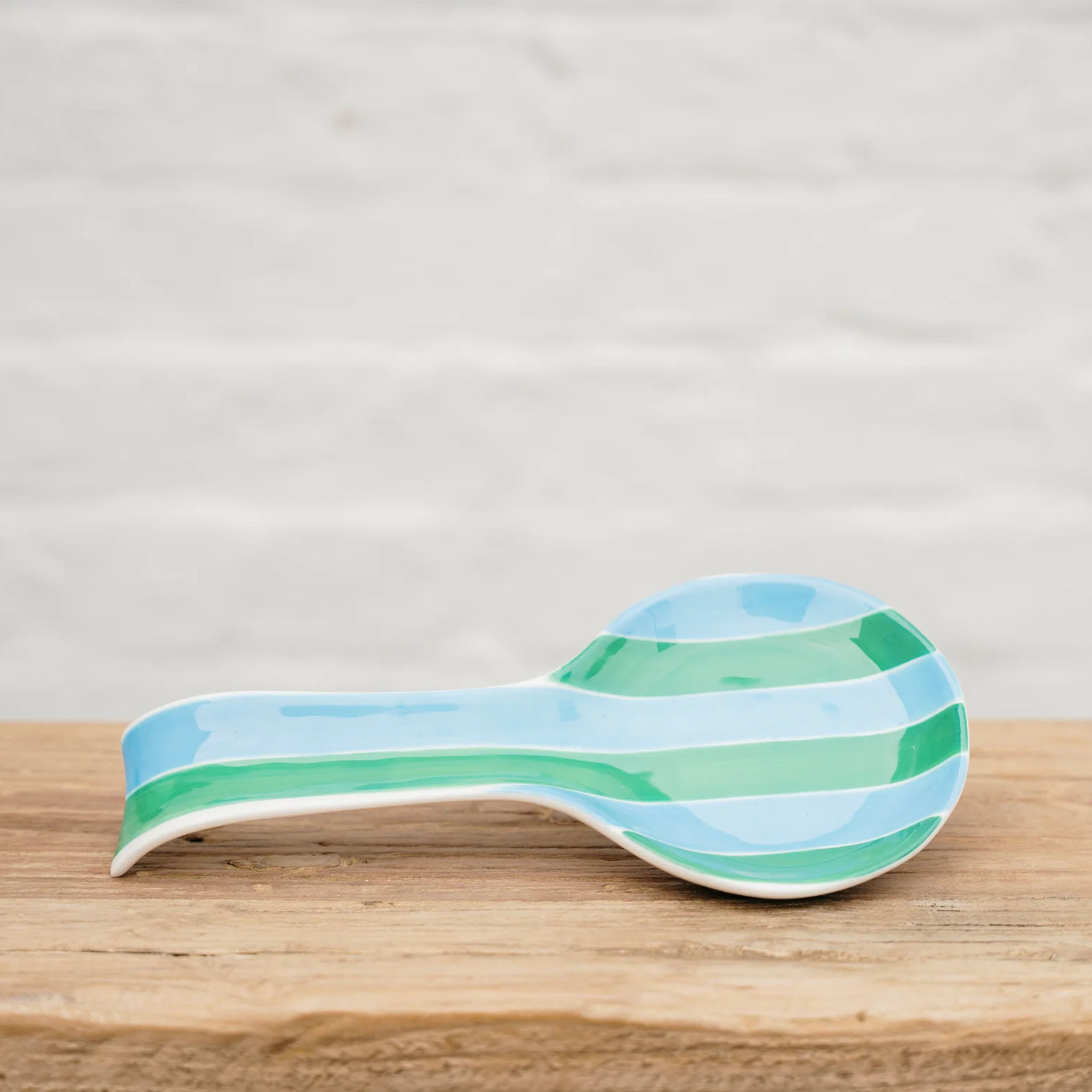 Green & Cornflower Blue Stripe Spoon Rest