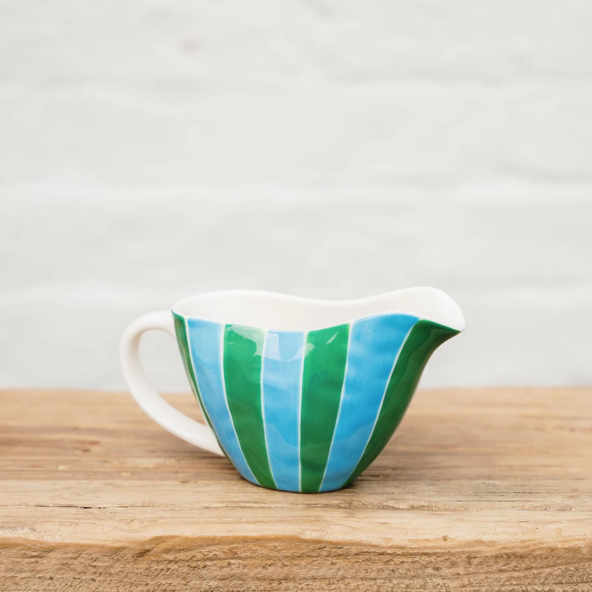 Green & Cornflower Blue Stripe Gravy Jug
