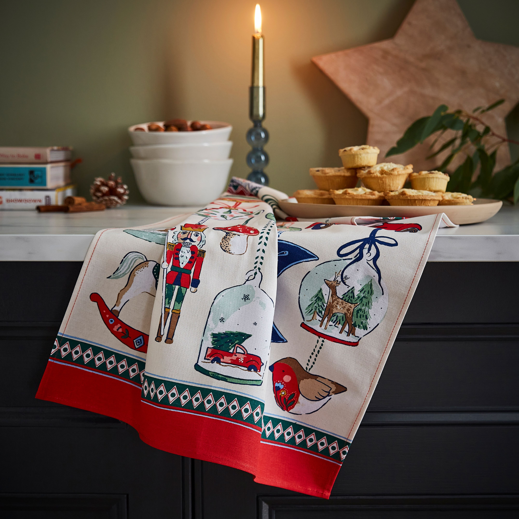 Christmas Ornaments Cotton Tea Towel
