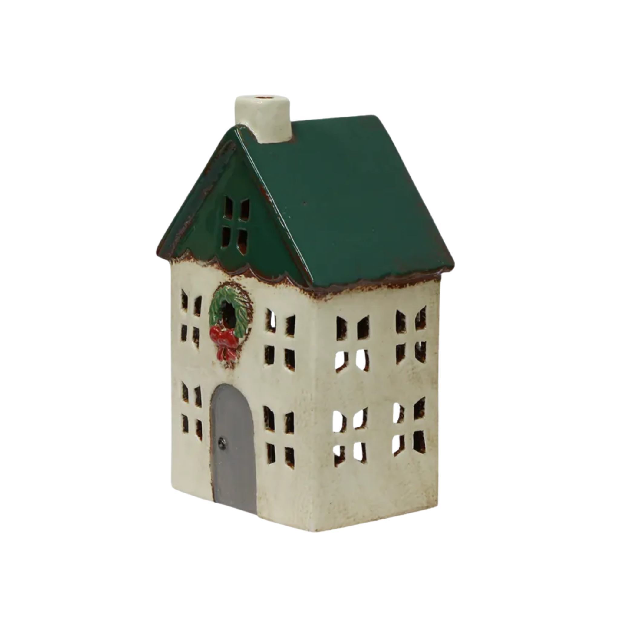 Christmas Tea Light House Green with Wreath Small