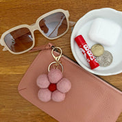 Felt Flower Keychain Charm Pink