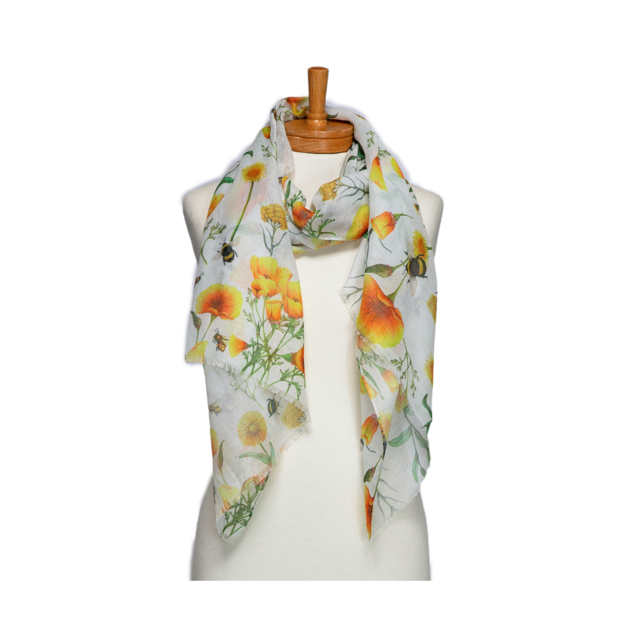 White Bees and Wildflowers Scarf