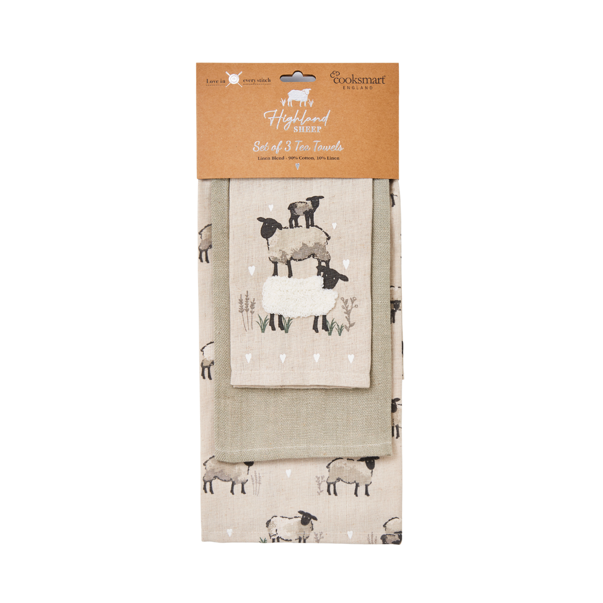 Linen Blend 3 Pack Of Tea Towels Highland Sheep