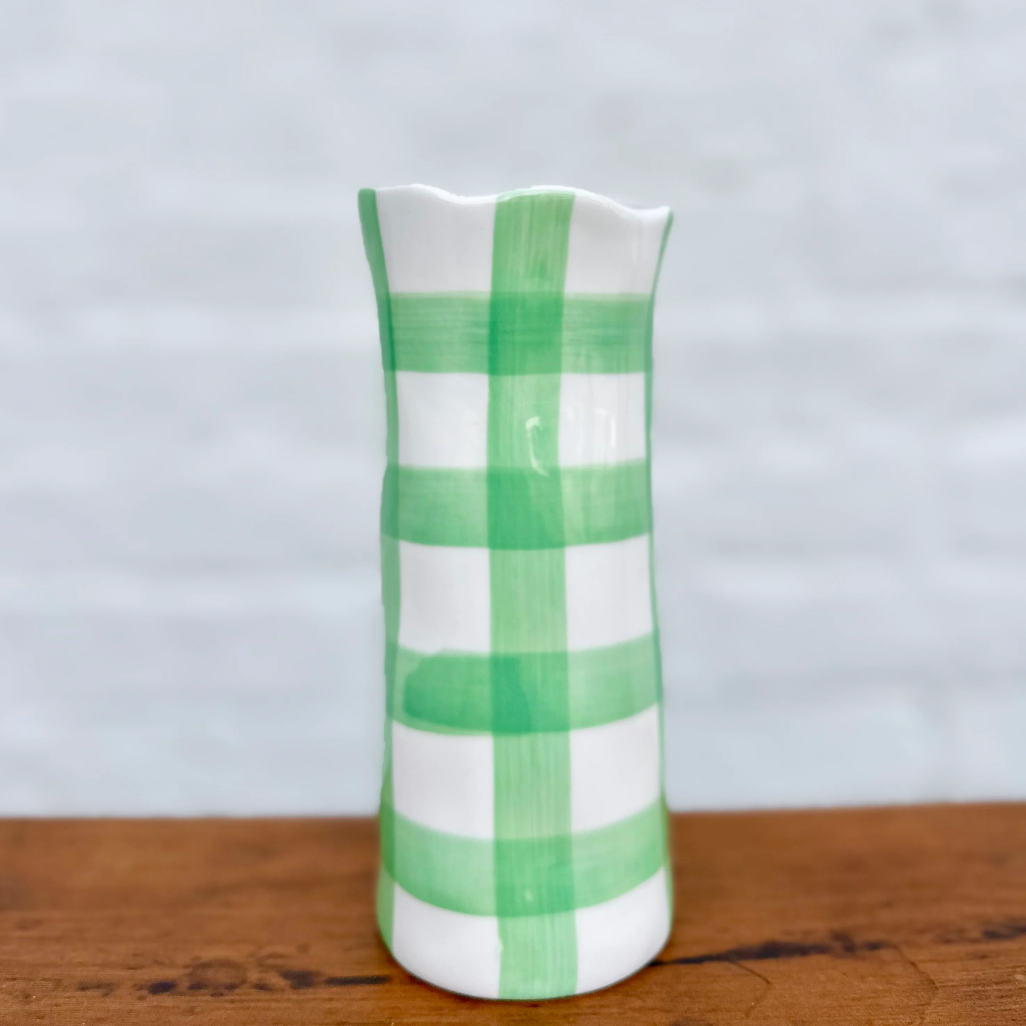 Mint Gingham Small Vase
