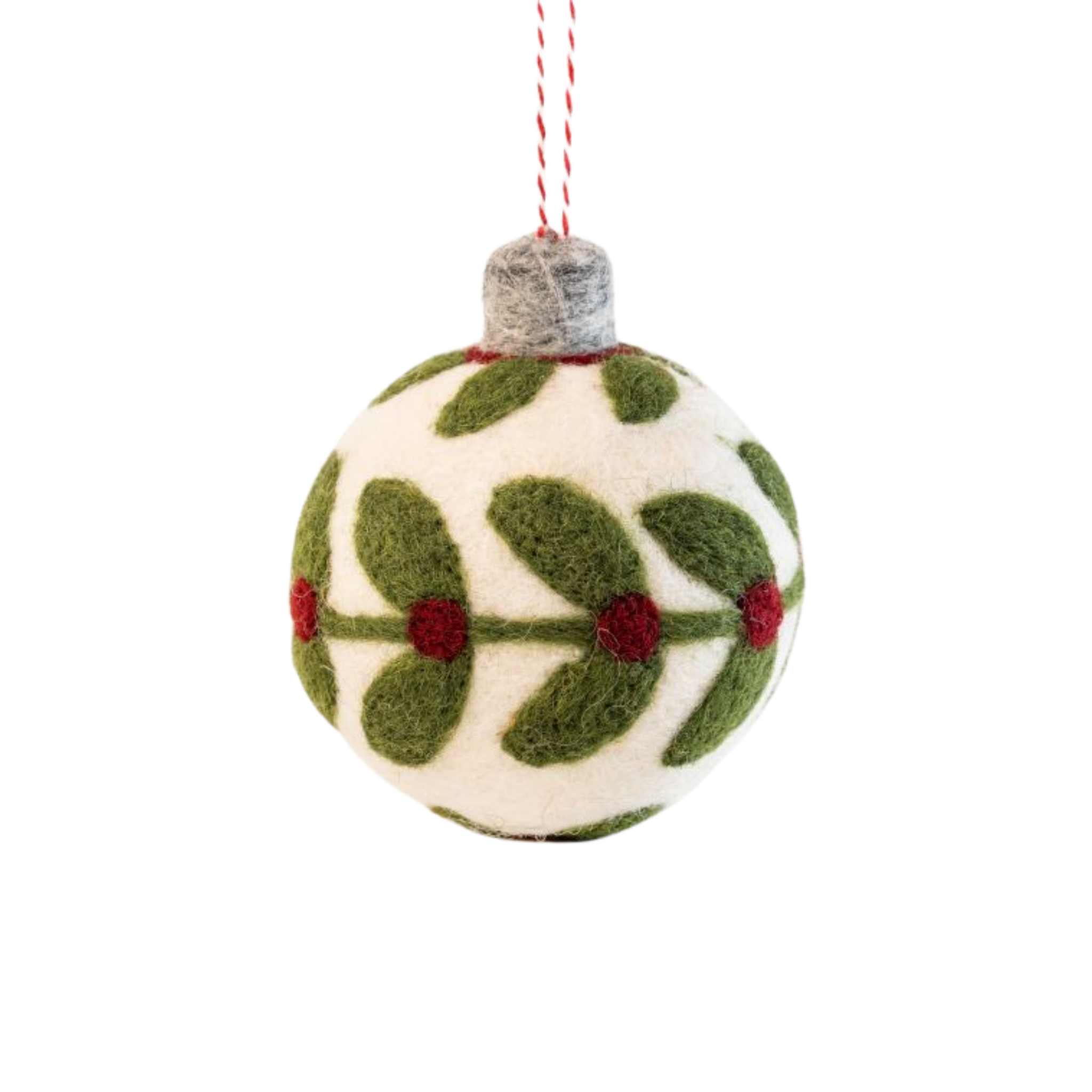 Felt Bauble Christmas Decoration Green & Red Holly