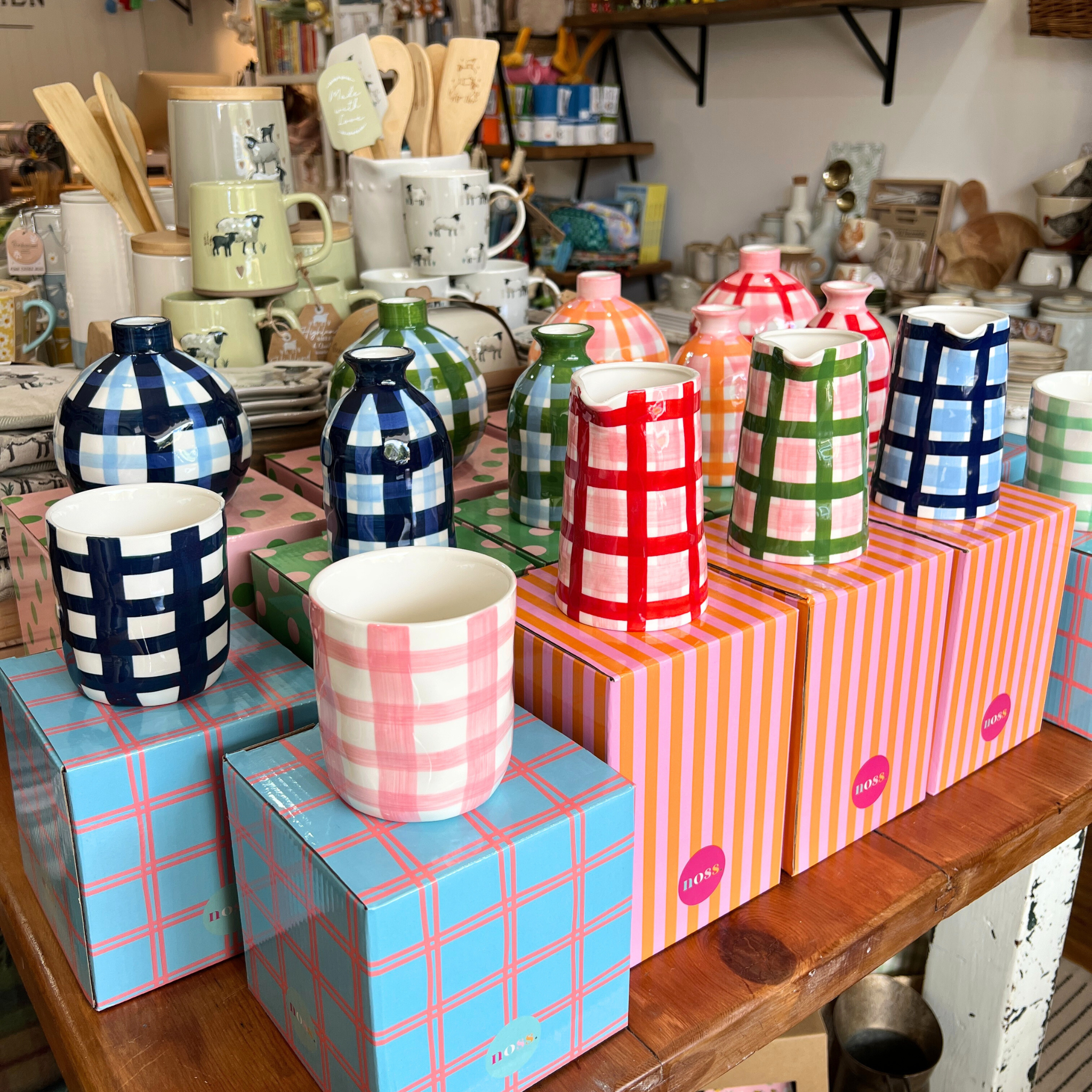 Navy & Cornflower Gingham Bud Vase