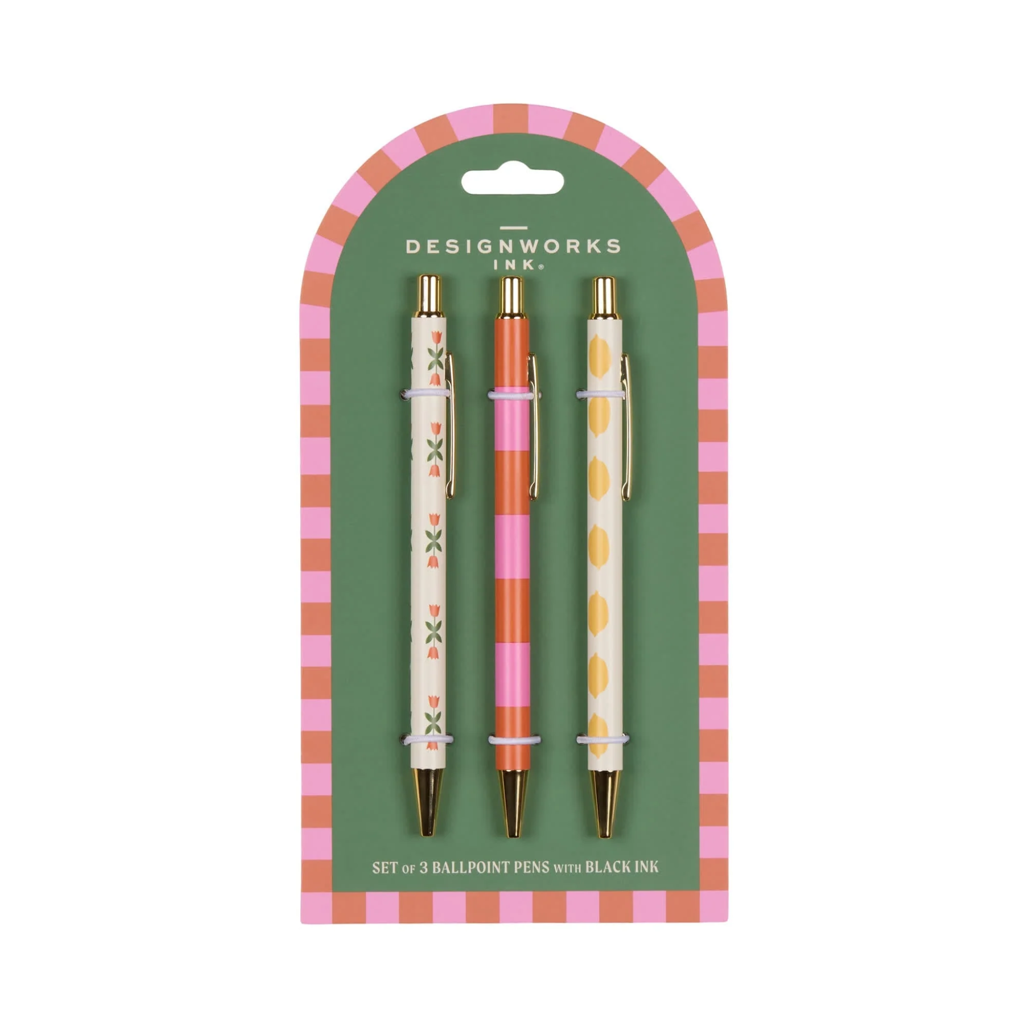 A Dopo Set Of 3 Pens Flower, Stripe & Lemon
