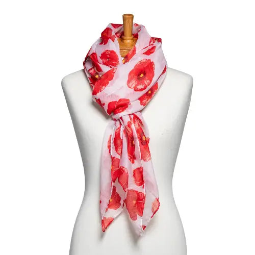 White Poppy Print Scarf
