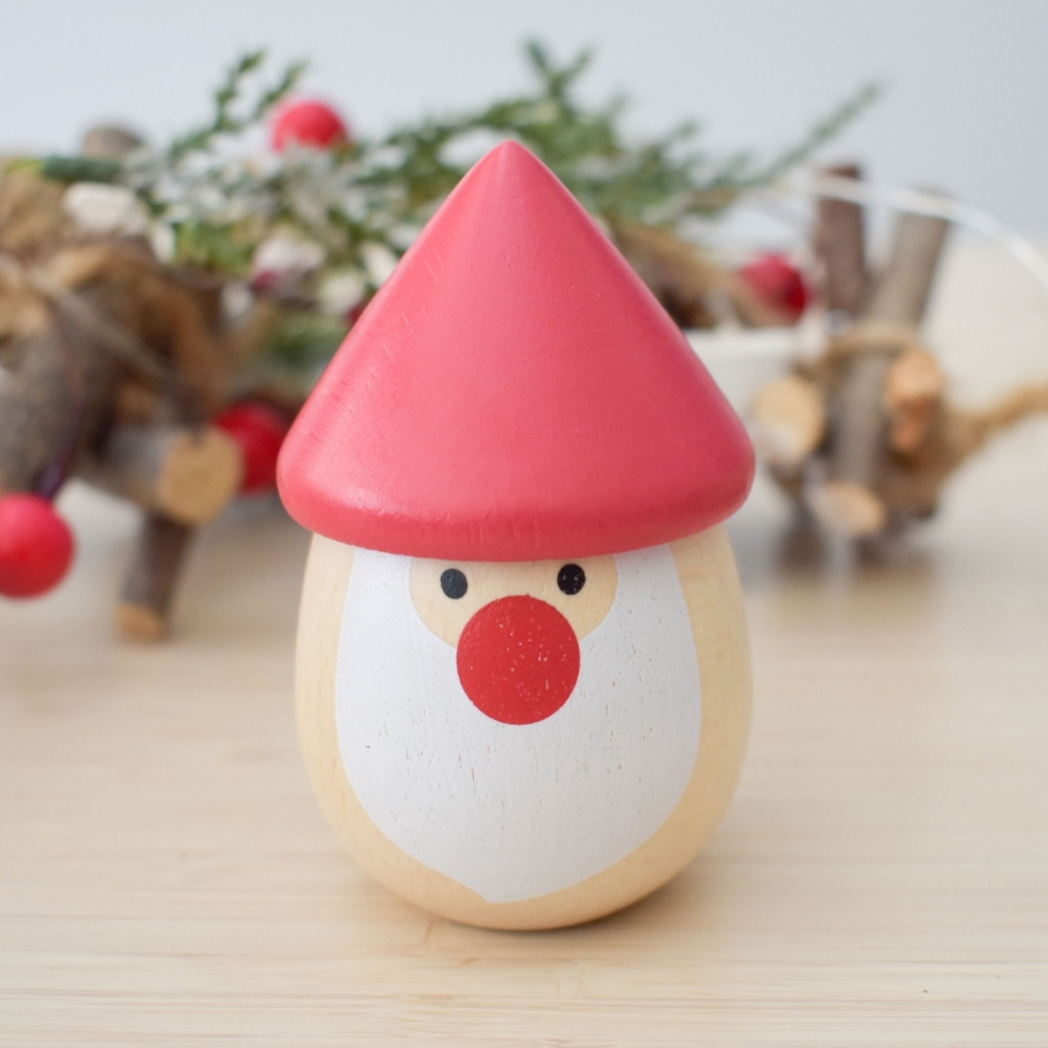 Wooden Christmas Santa Maraca Shake Red