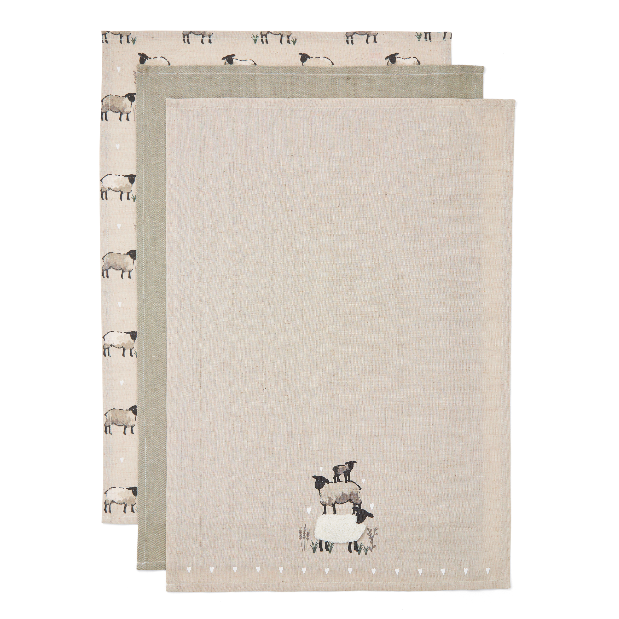 Linen Blend 3 Pack Of Tea Towels Highland Sheep