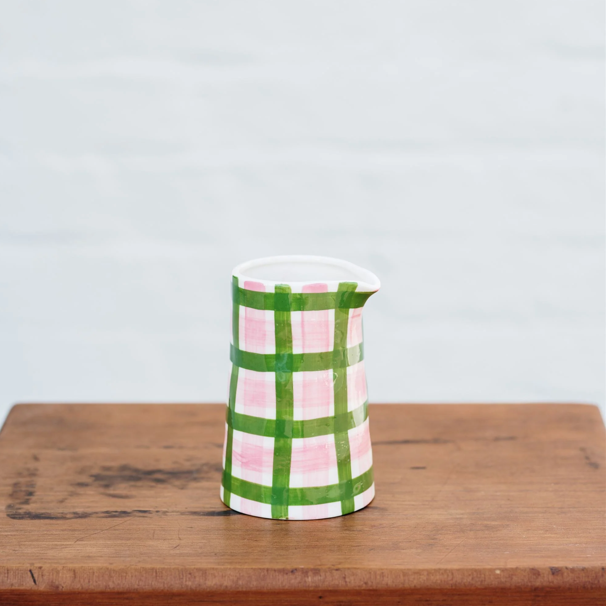 Pink & Green Gingham Milk Jug