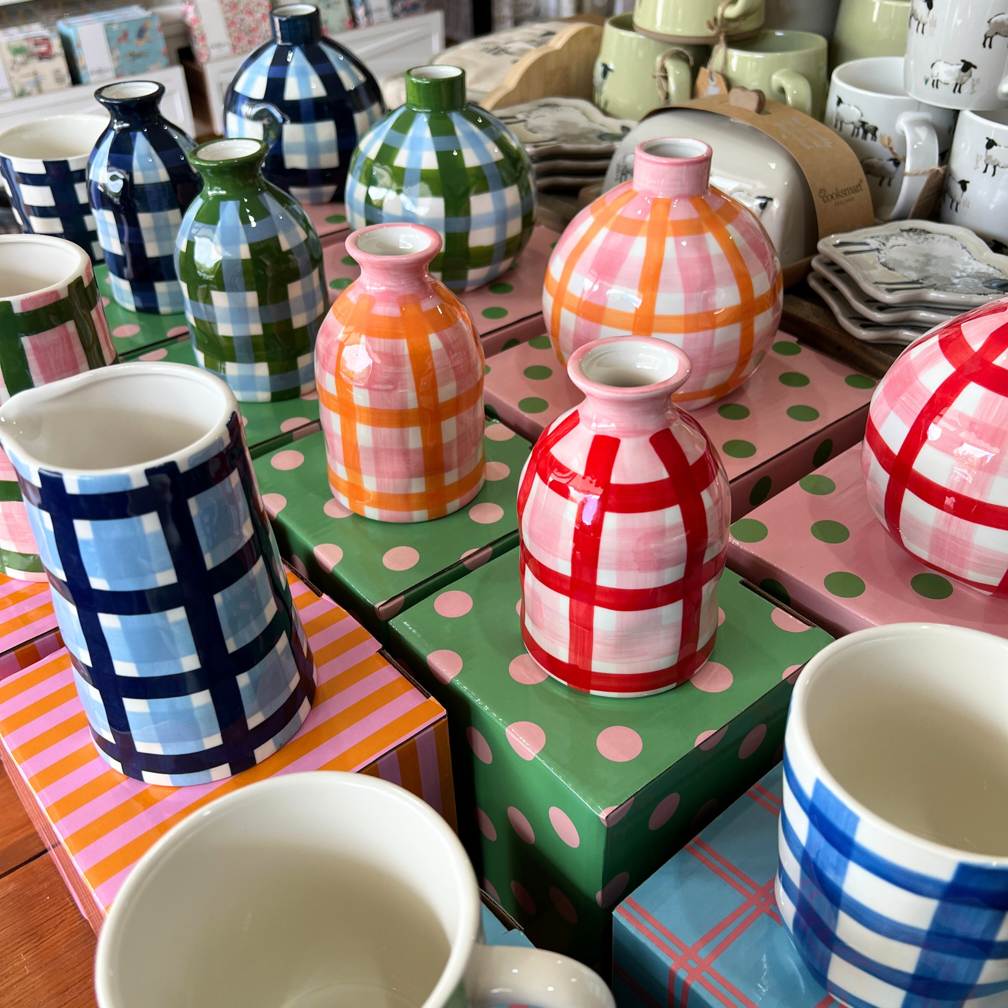 Pink & Red Gingham Milk Jug