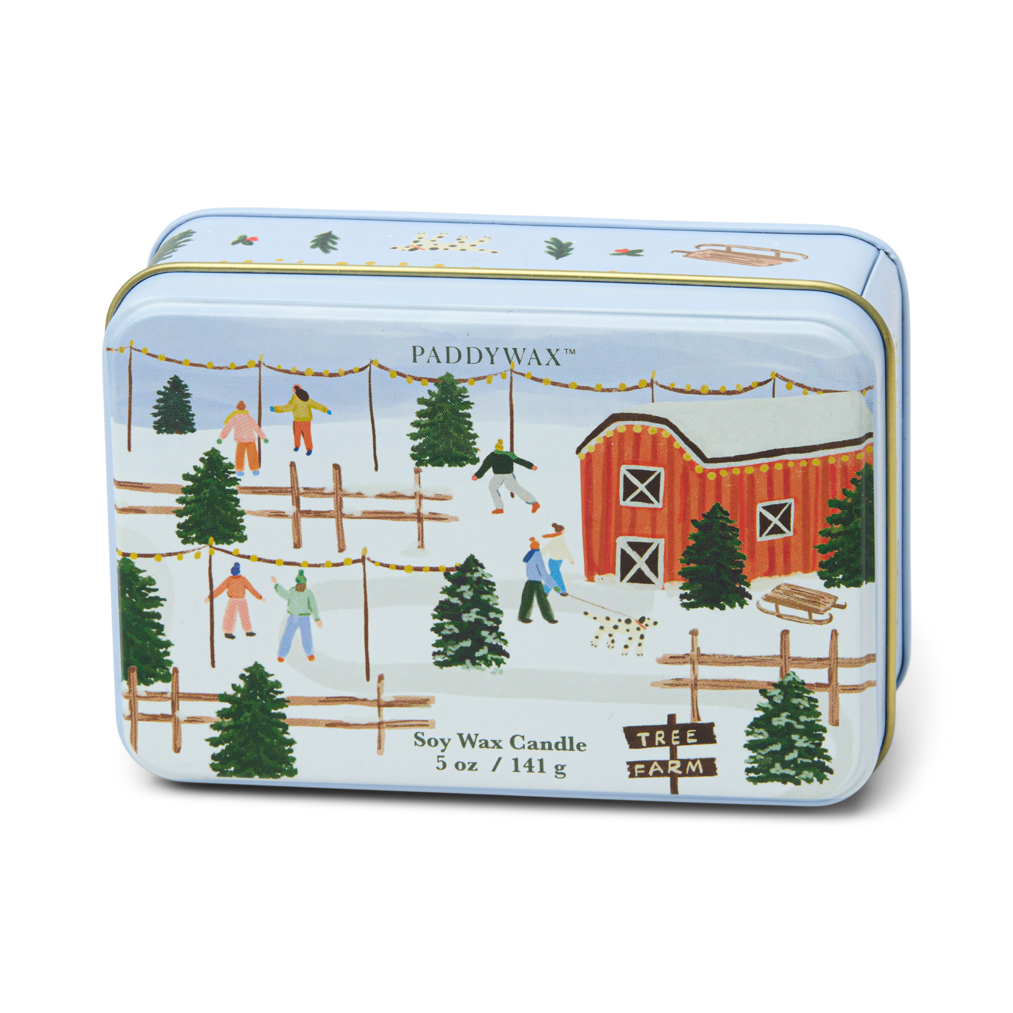 Holiday Tin Christmas Tree Farm Scene Vanilla Bean & Myrrh 5oz