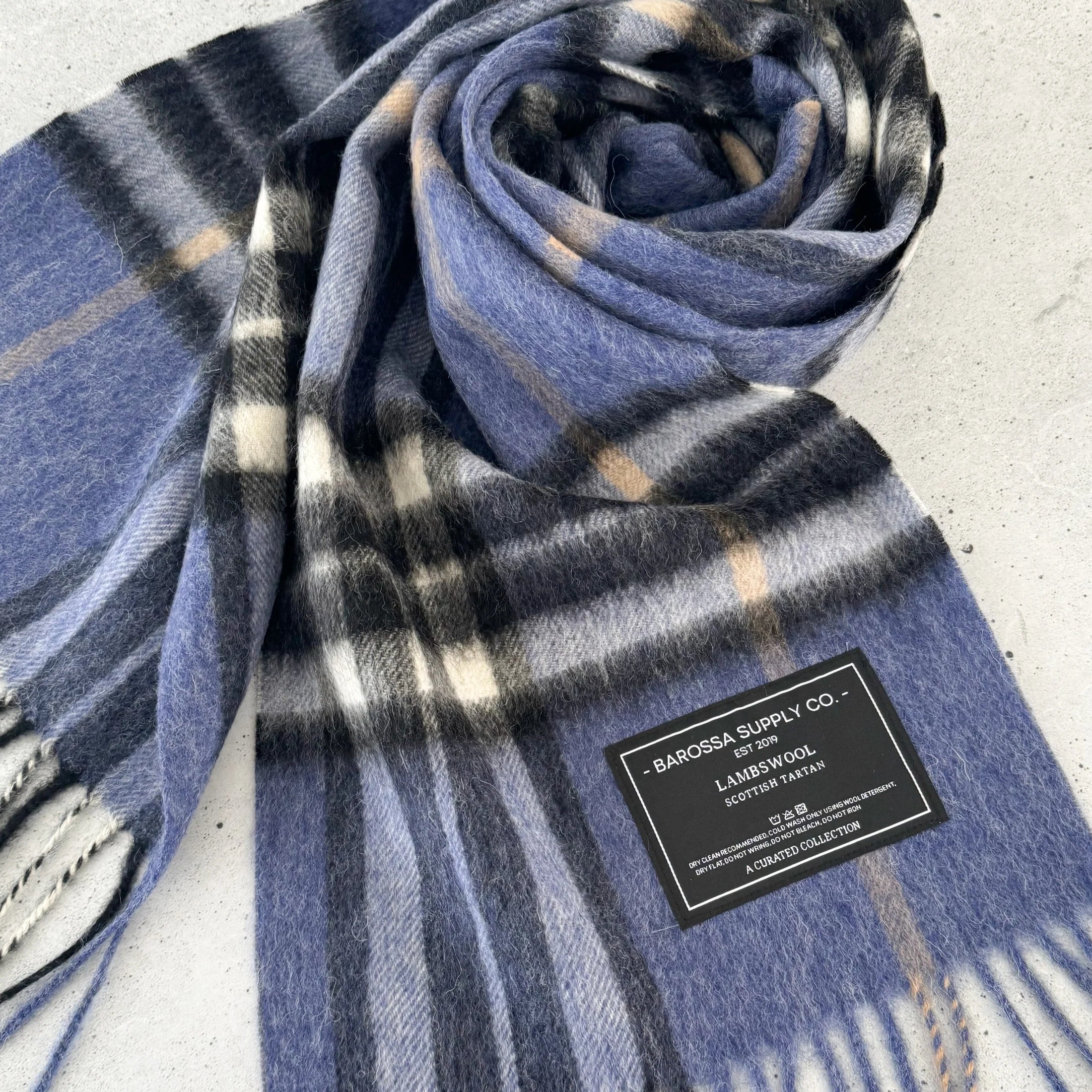 Thomson Enlarged Denim Scottish Tartan Lambswool Scarf