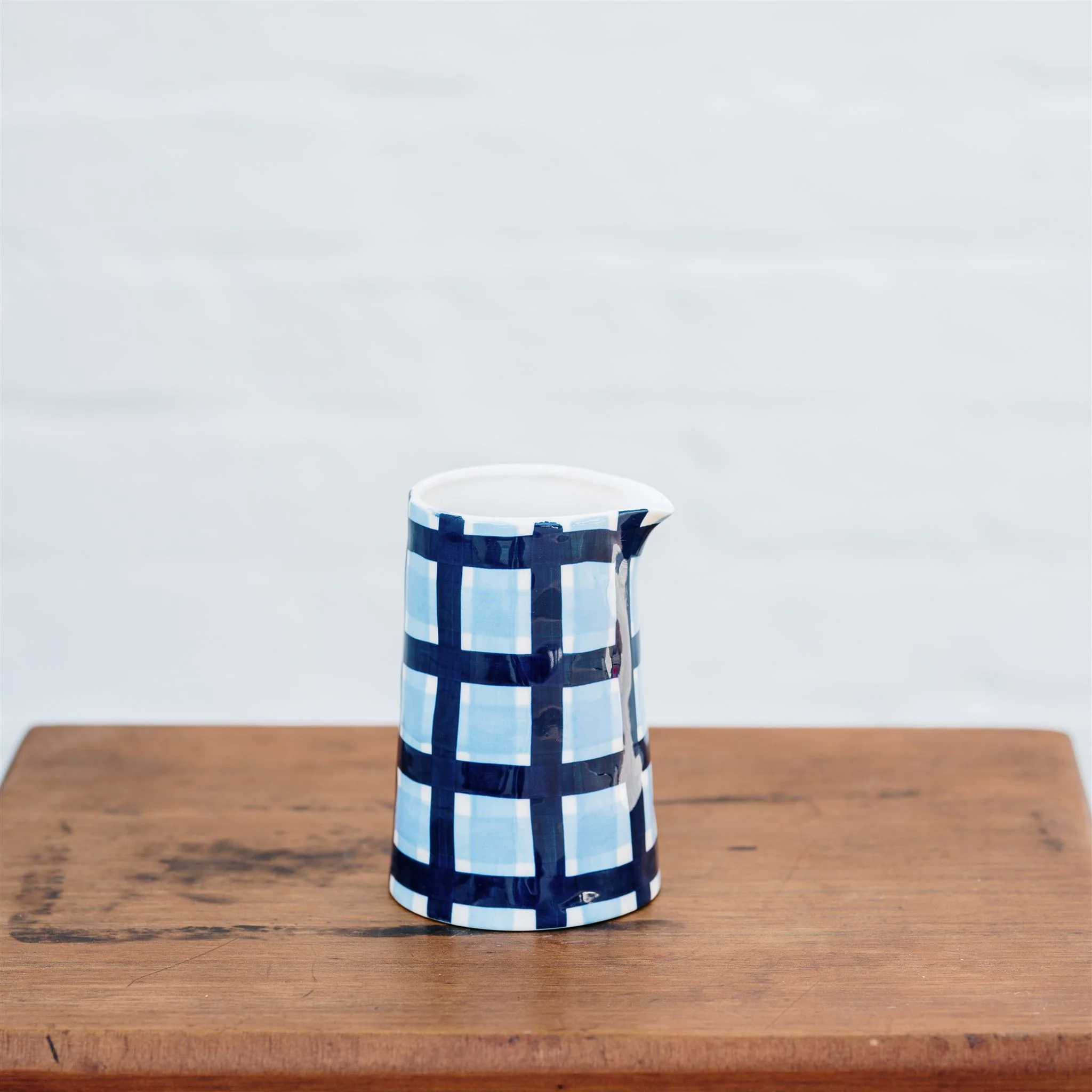 Navy & Cornflower Gingham Milk Jug