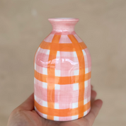 Pink & Orange Gingham Bud Vase