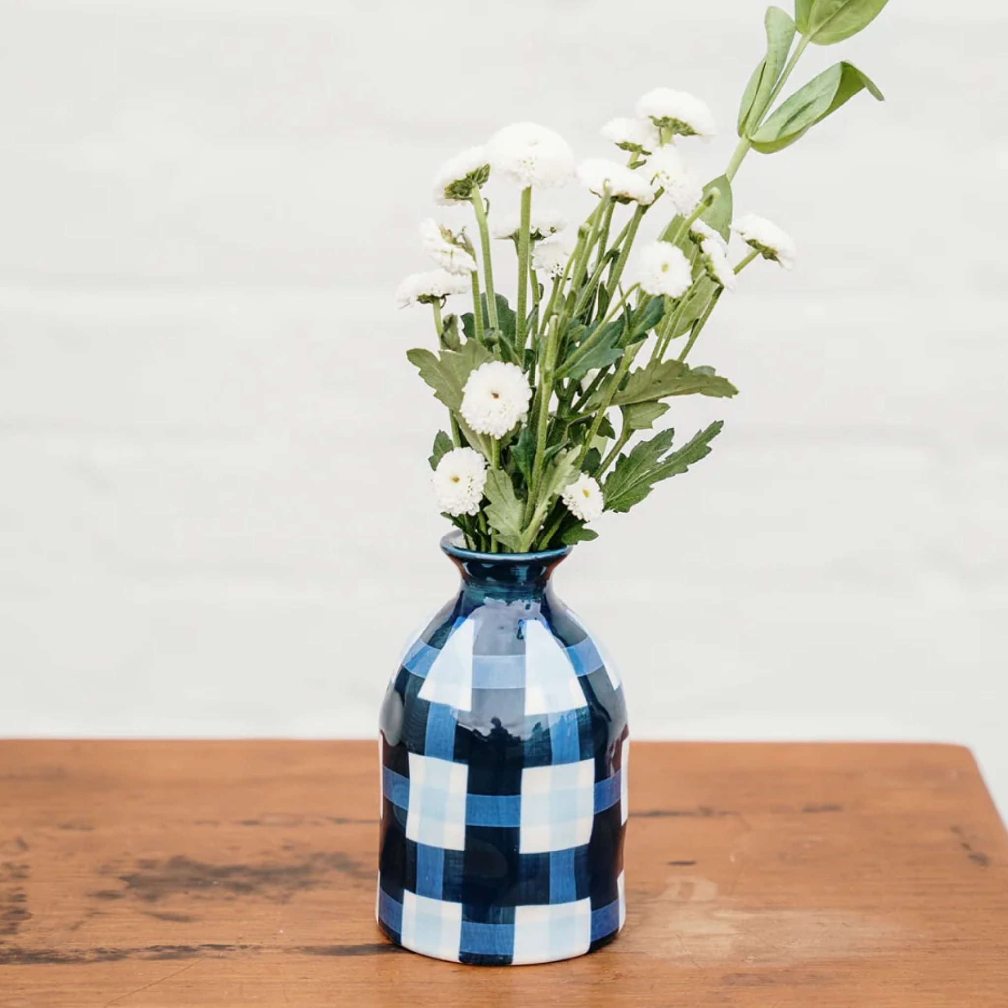 Navy & Cornflower Gingham Bud Vase