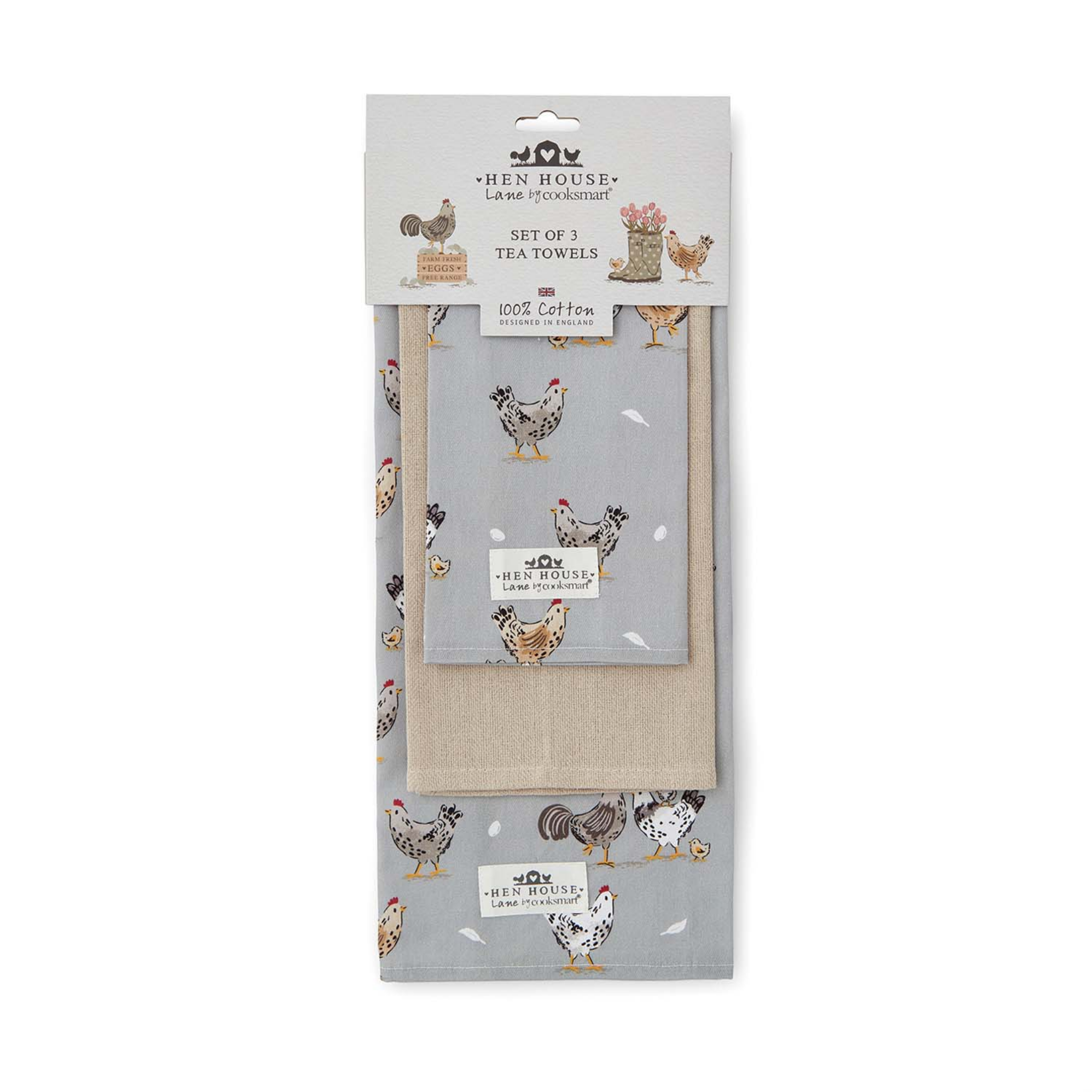 3 Pack Of Tea Towels Hen House Lane