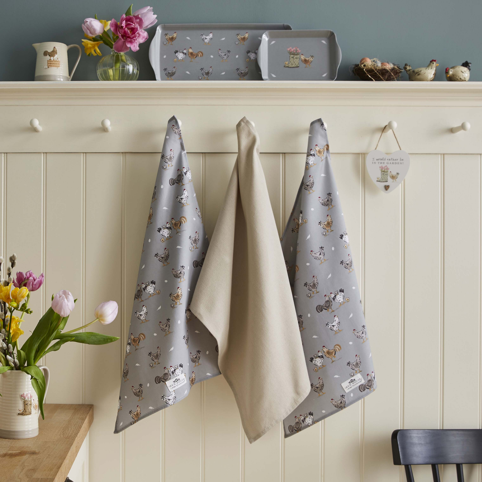 3 Pack Of Tea Towels Hen House Lane