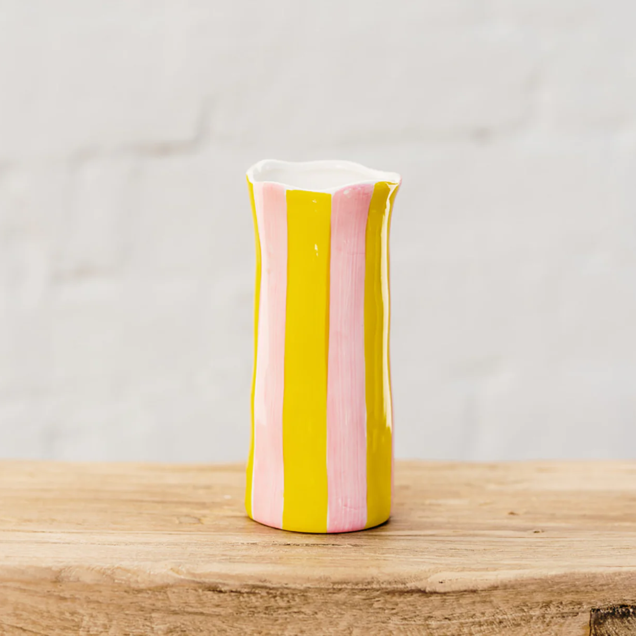 Pink & Yellow Stripe Small Vase