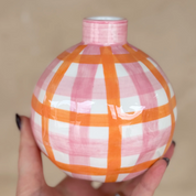 Pink & Orange Gingham Round Bud Vase
