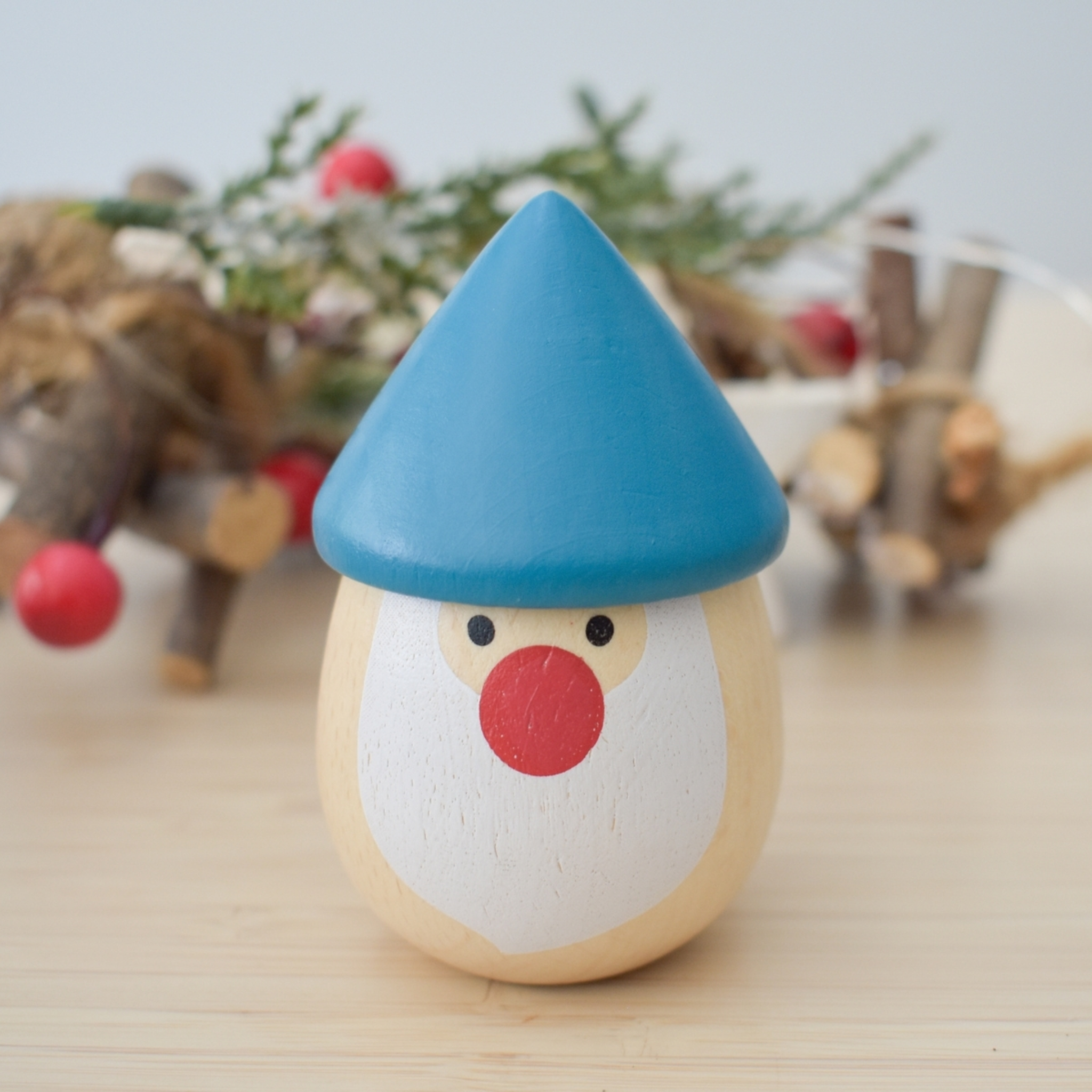 Wooden Christmas Santa Maraca Shake Blue