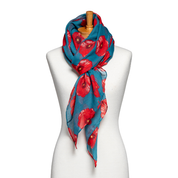 Teal Poppy Print Scarf