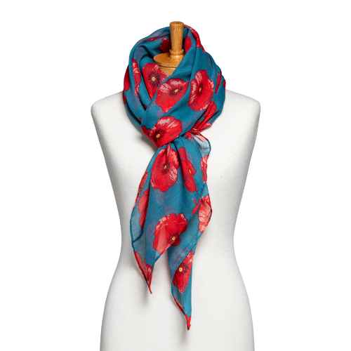 Teal Poppy Print Scarf