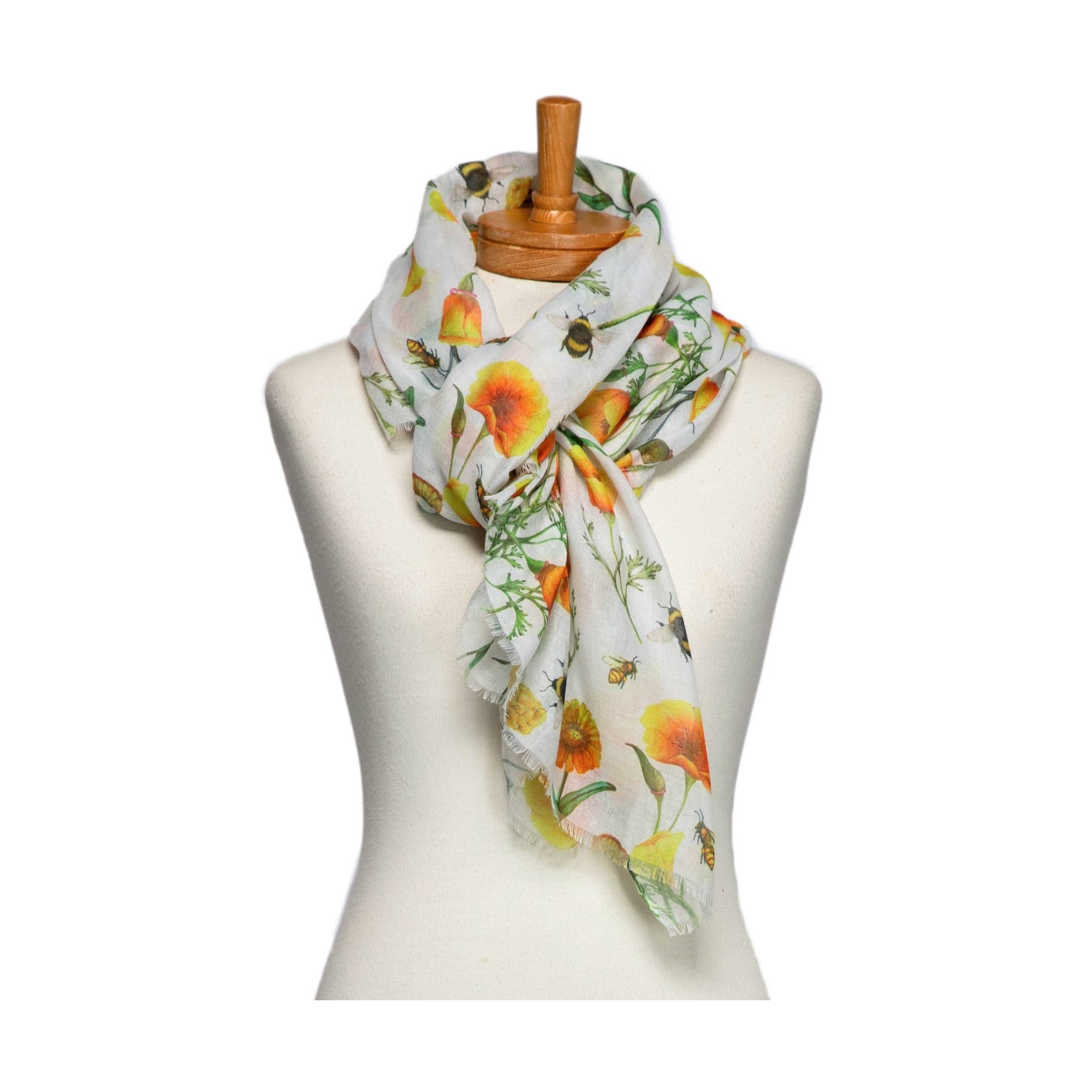White Bees and Wildflowers Scarf