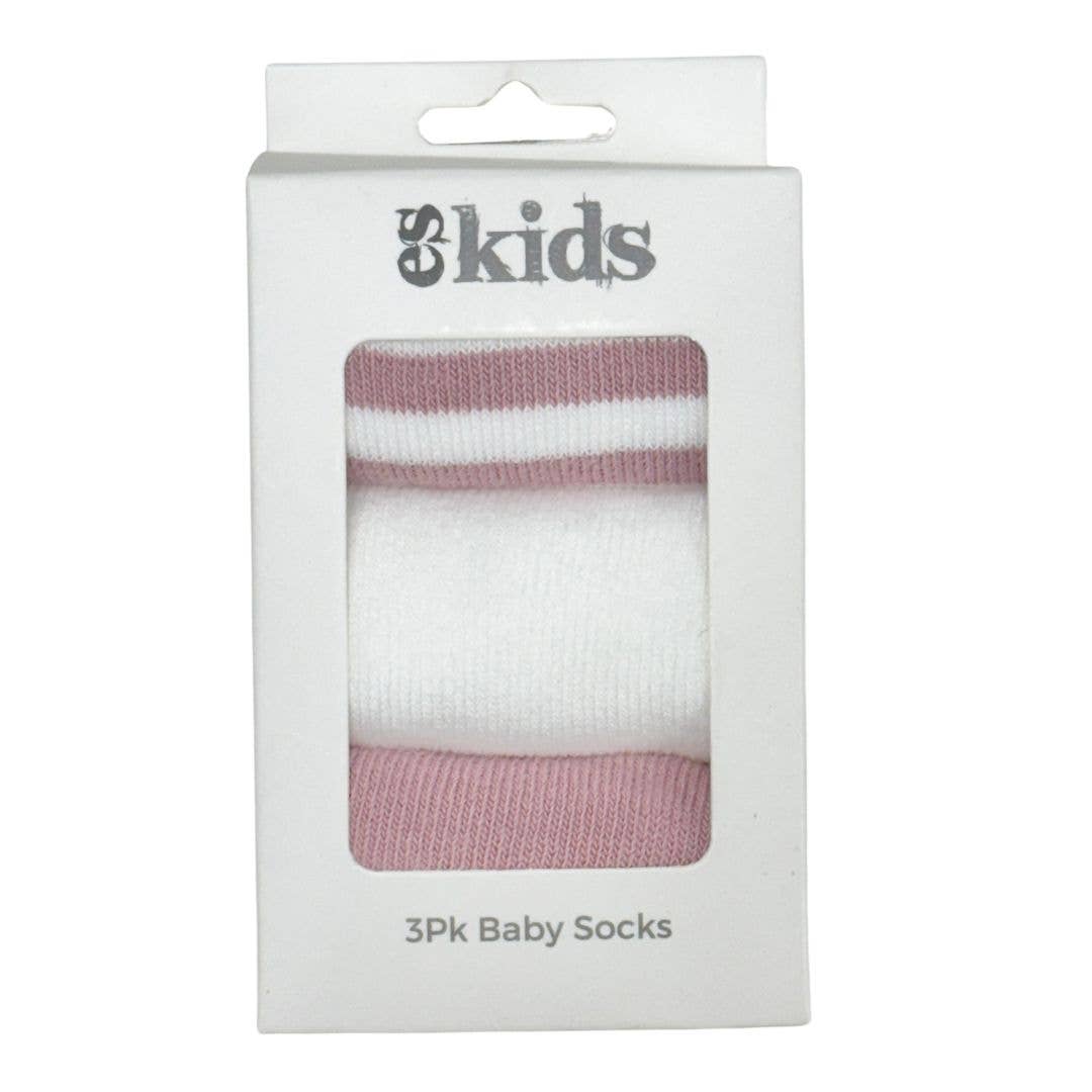 3 Pack Boxed Baby Socks Blush Pink Stripe
