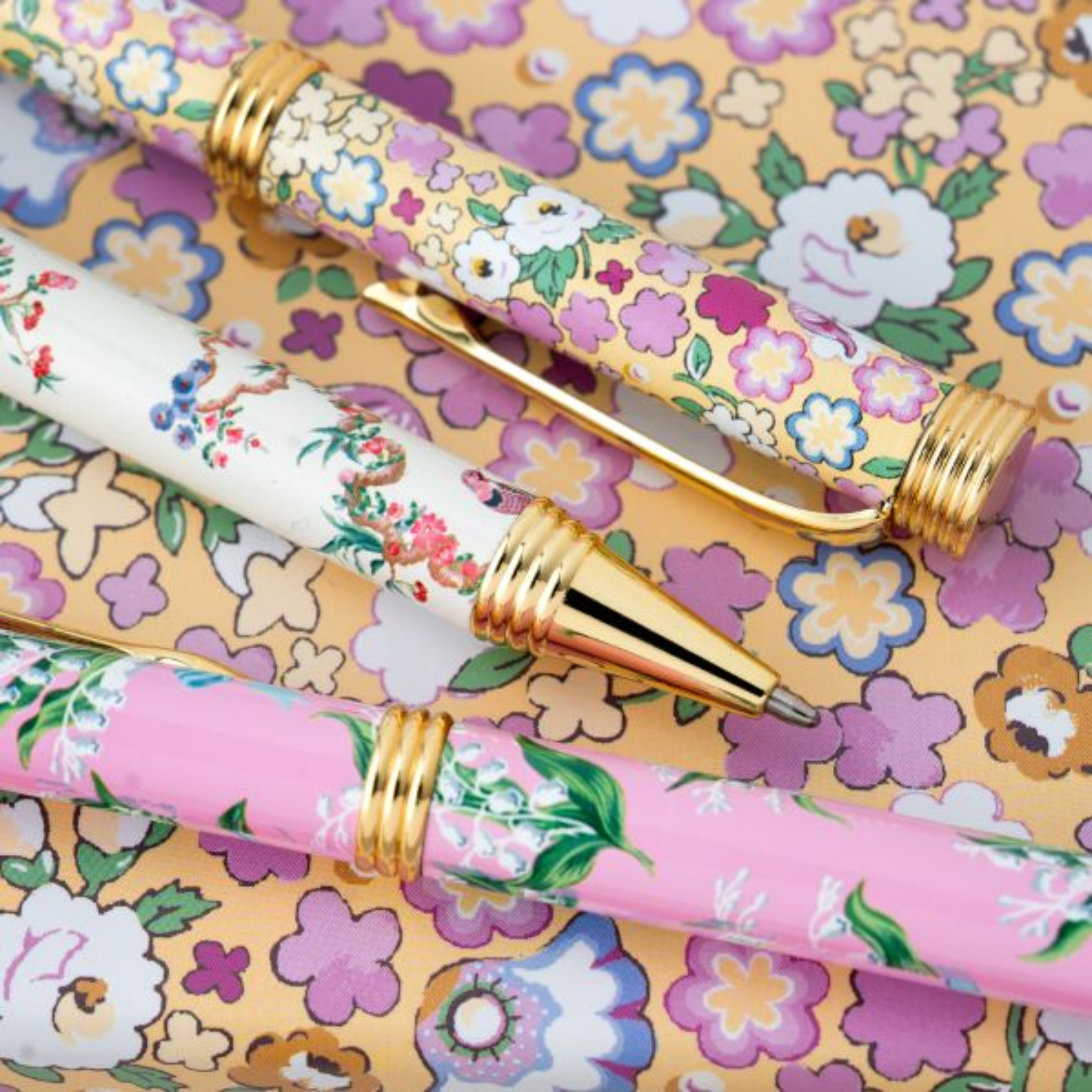 Set Of 3 Luxury Floral Ballpoint Pens