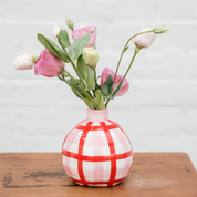 Pink & Red Gingham Round Bud Vase