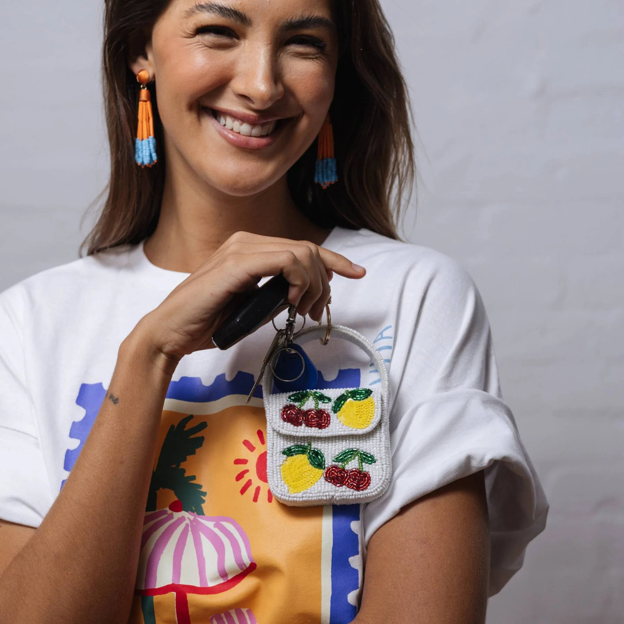Mini Beaded Handbag Keychain Cherry & Lemon
