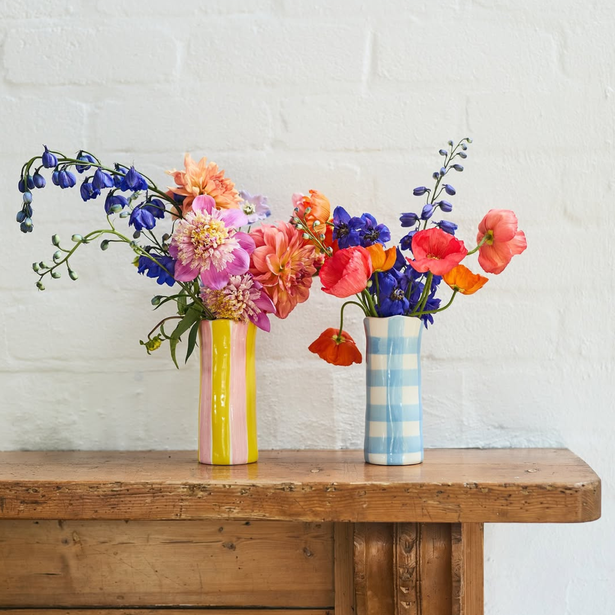 Pink & Yellow Stripe Small Vase