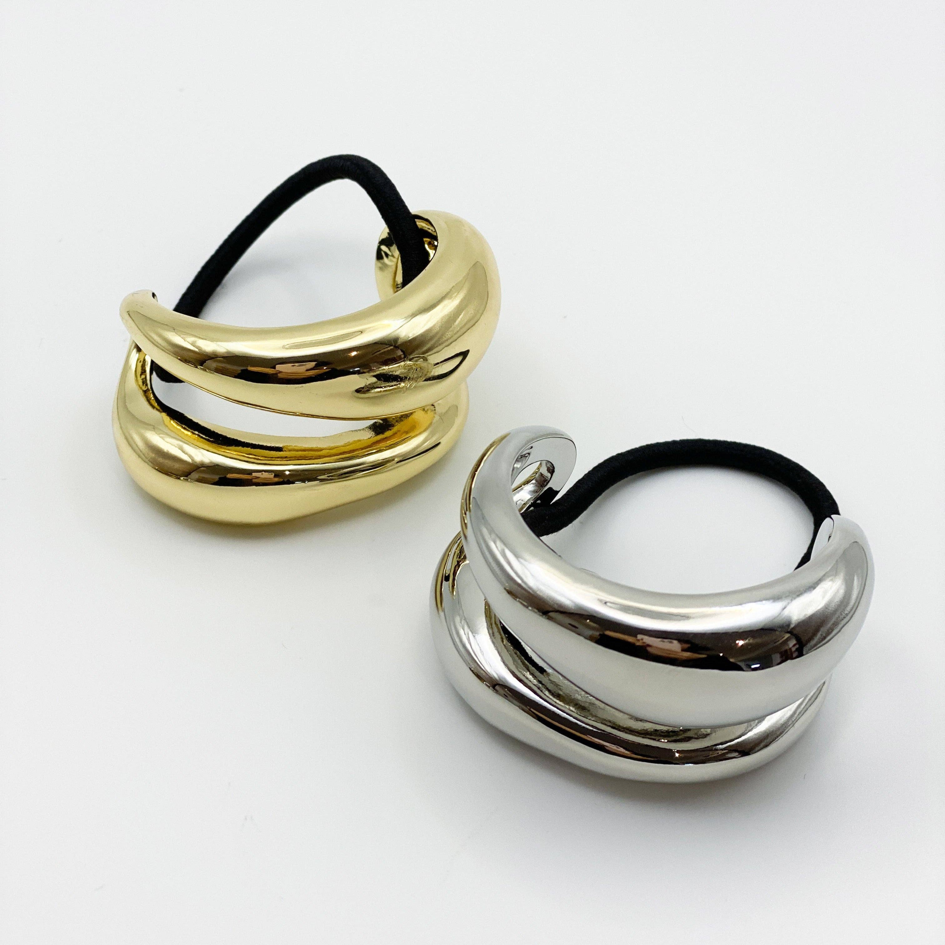 Double Pony Hair Cuff Tie Silver