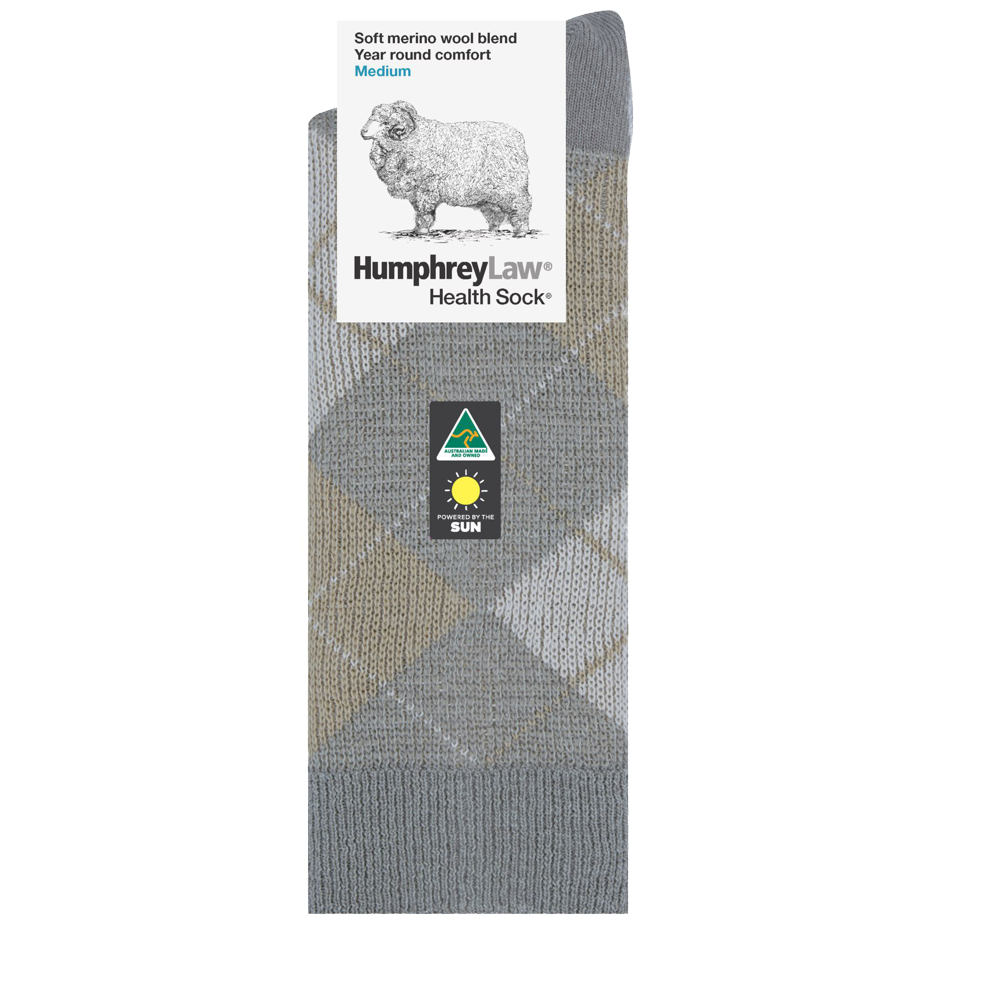 Fine Merino Wool & Polyester Argyle Patterned Health Sock Antelope & Bone