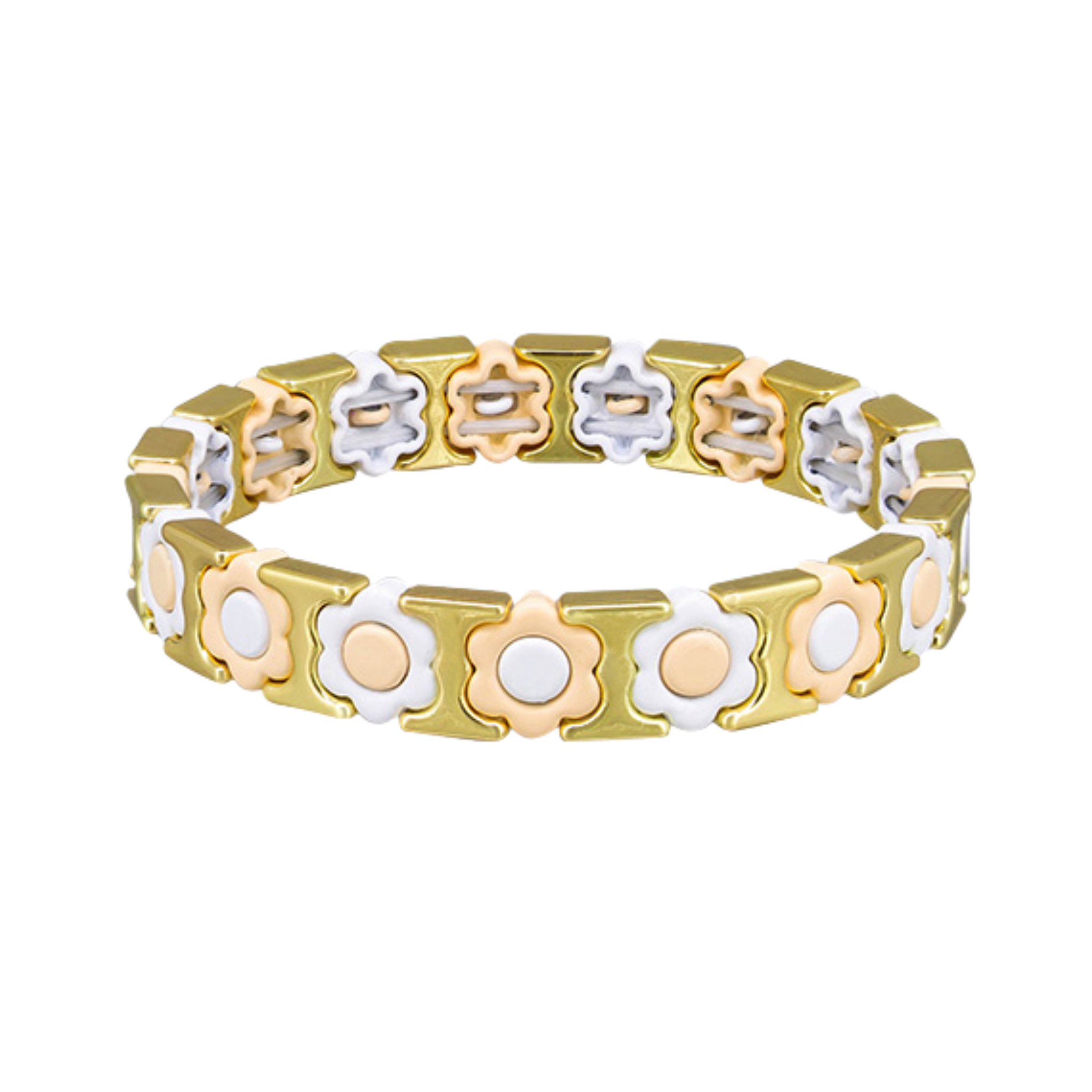 White and Peach Daisy Tile Bracelet