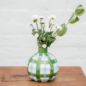 Emerald & Cornflower Gingham Round Bud Vase