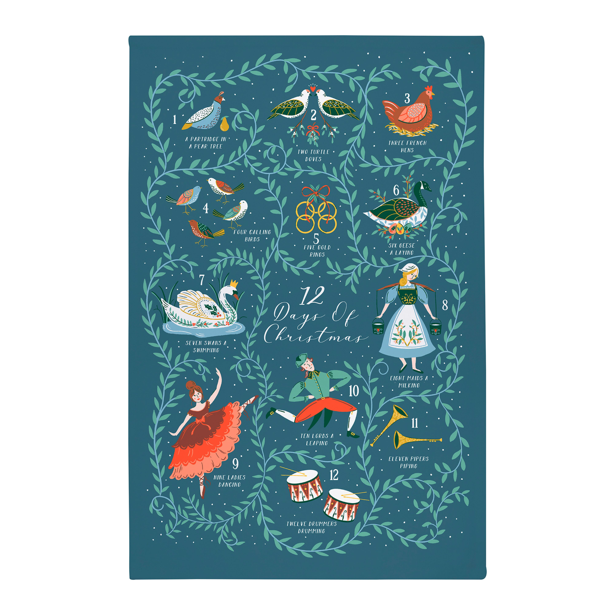12 Days Of Christmas Cotton Tea Towel