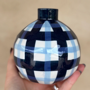 Navy & Cornflower Gingham Round Bud Vase