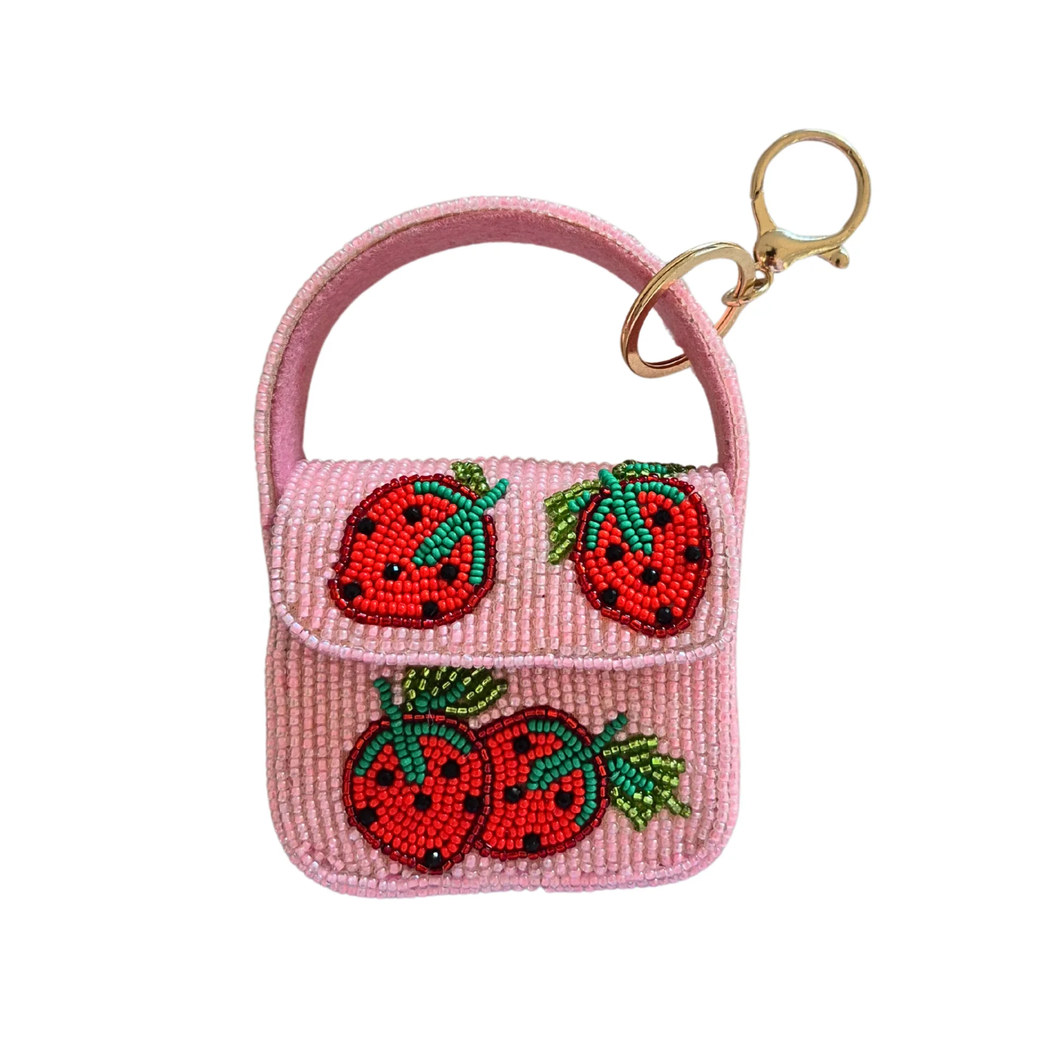 Mini Beaded Handbag Keychain Strawberry