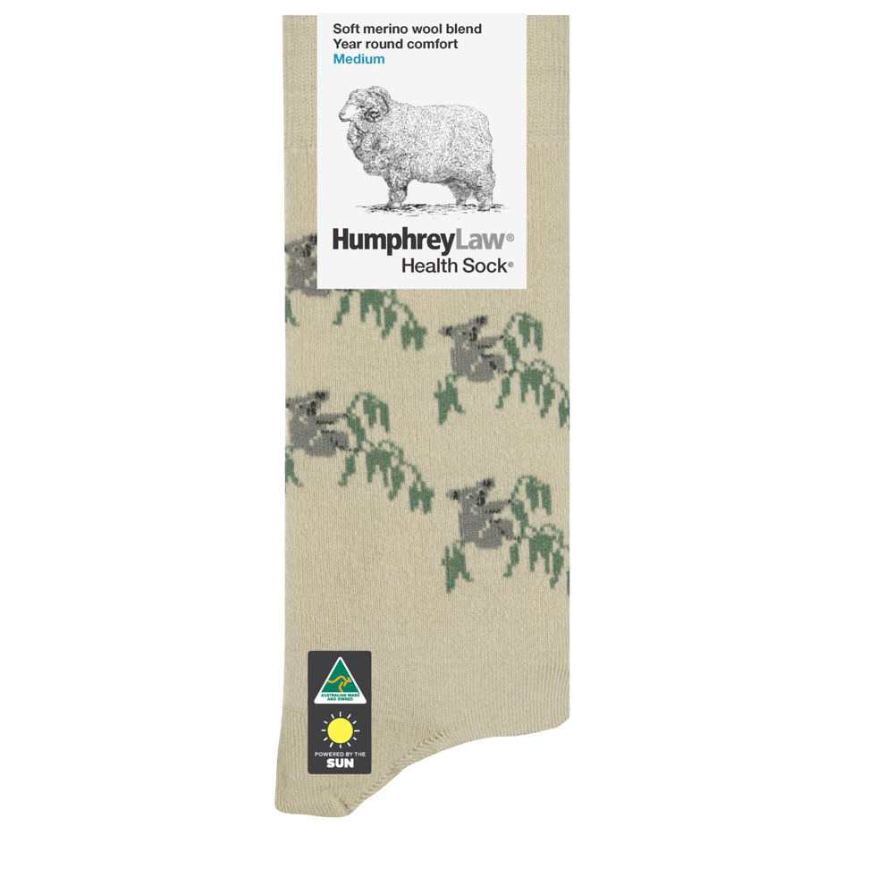 Fine Merino Wool Patterned Health Sock Bone Koala