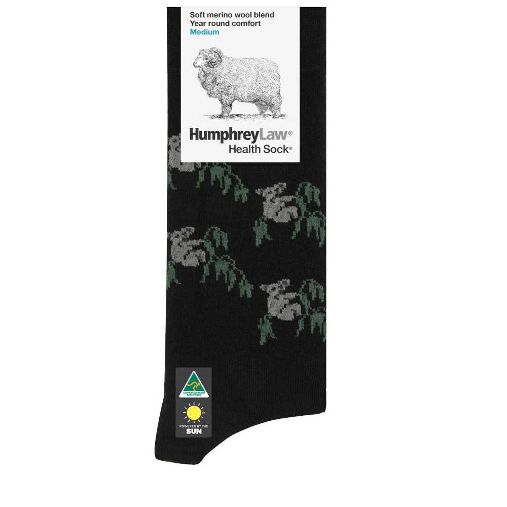 Fine Merino Wool Patterned Health Sock Black Koala