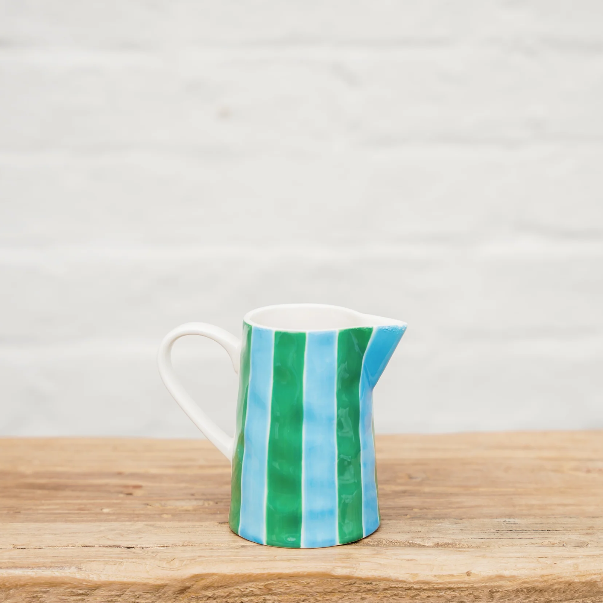 Green & Cornflower Blue Stripe Milk Jug