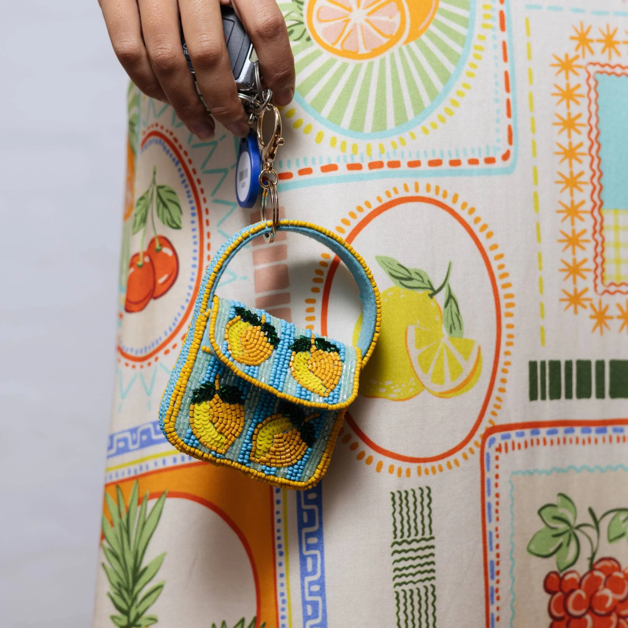 Mini Beaded Handbag Keychain Lemon