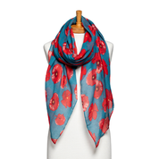 Teal Poppy Print Scarf