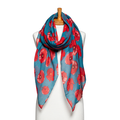 Teal Poppy Print Scarf