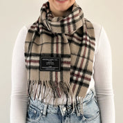 Thompson Light Beige Scottish Tartan Lambswool Scarf