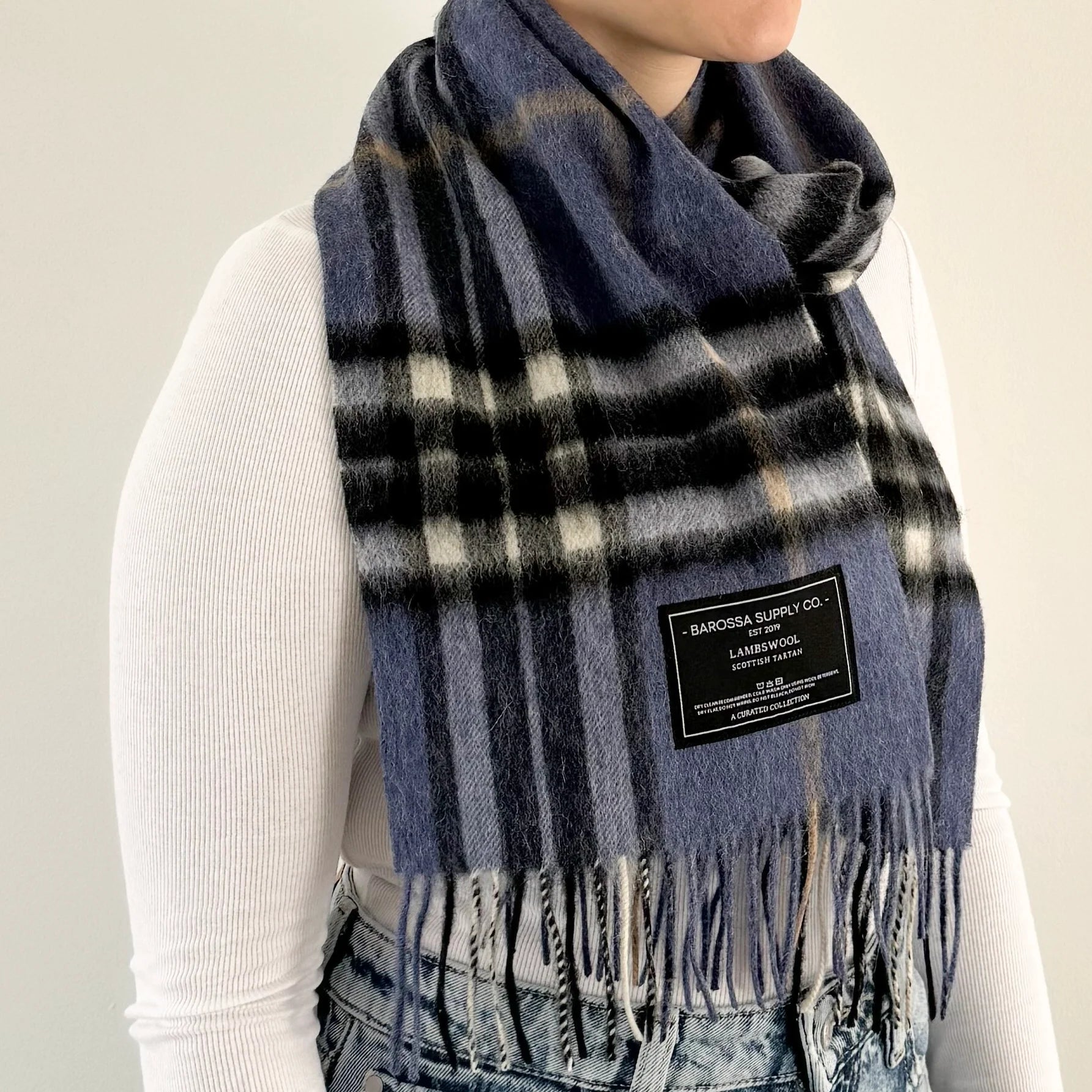Thomson Enlarged Denim Scottish Tartan Lambswool Scarf